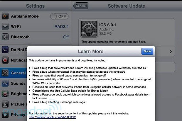 iOS 6.0.1 Liberado, Arreglando Problemas y Mejoras